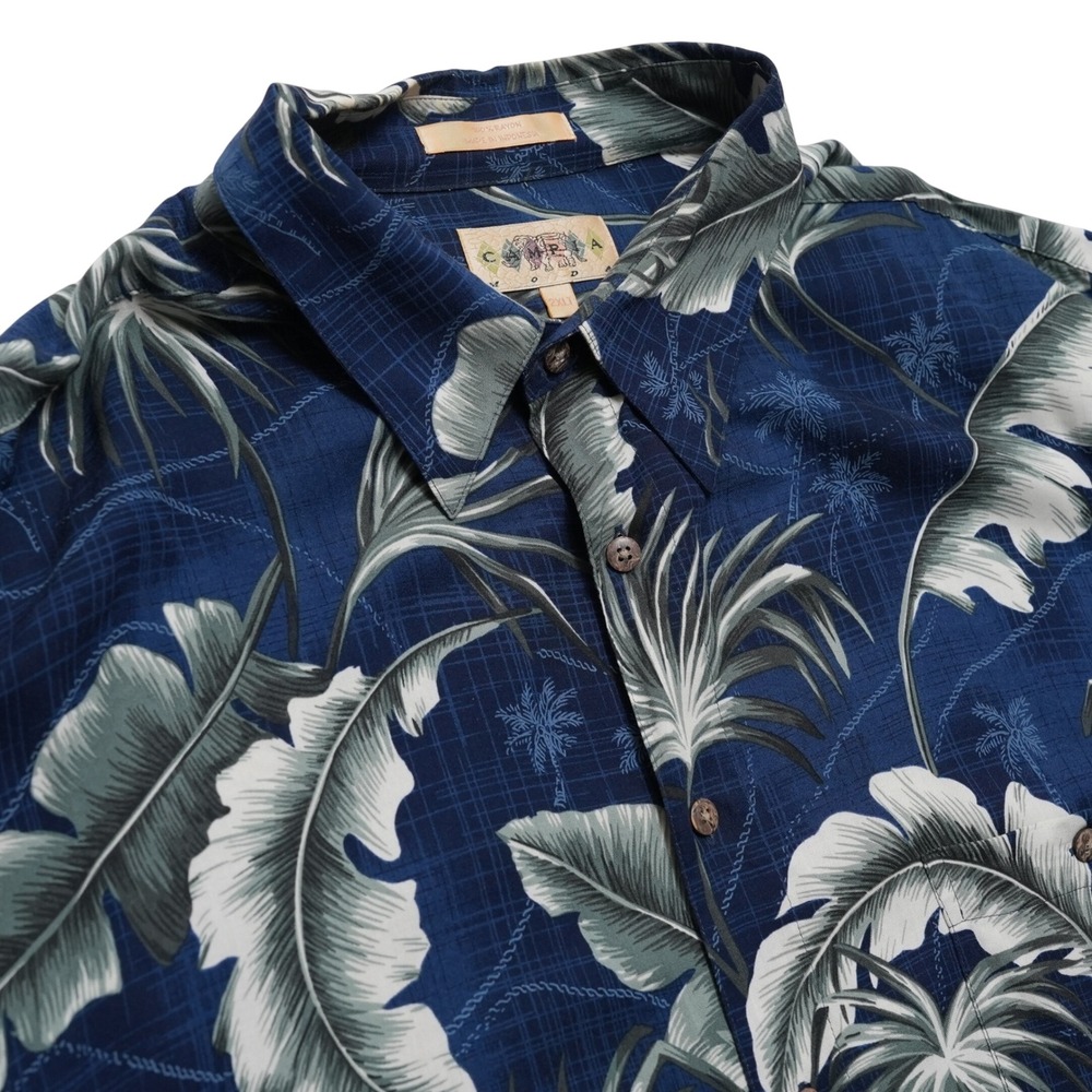 Campia Moda Hawaiian Shirt Men 2XLT Blue Palm Leaf Rayon Tall